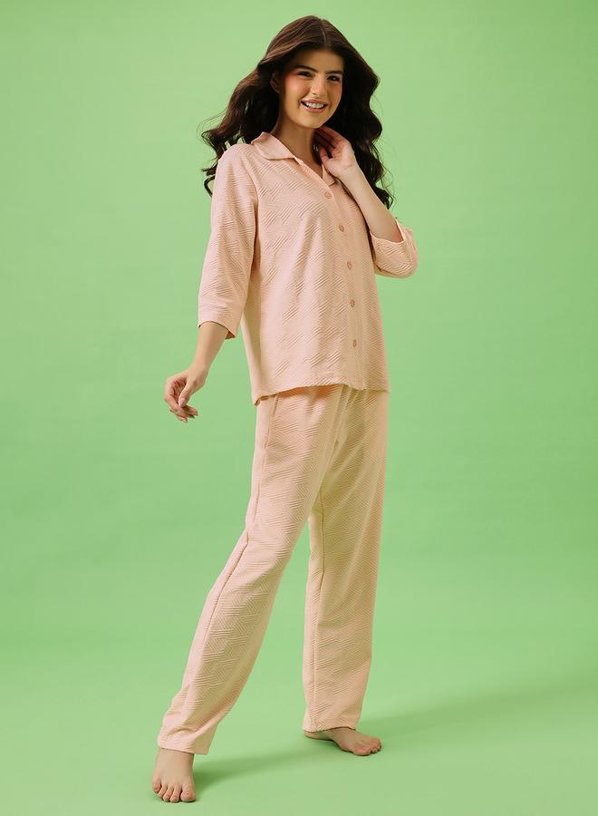 كلوفيا طقم بيجاما من بنطال وبلوزة سادة بأزرار غلق - Image 4